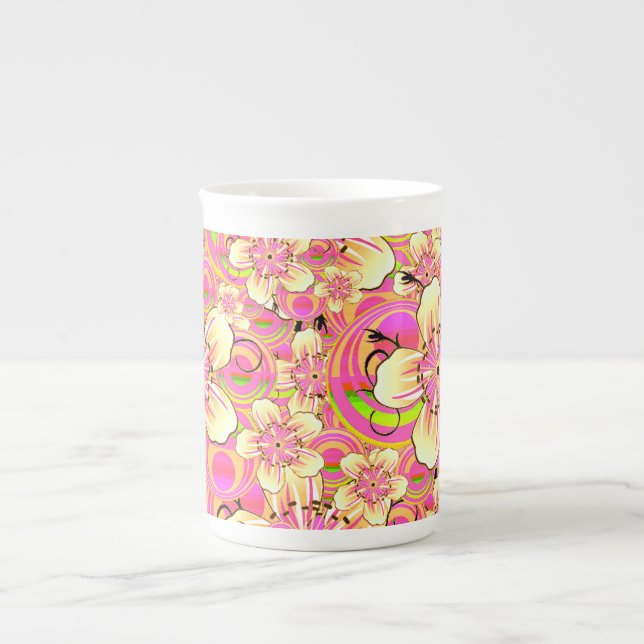 groovy pink flower pattern bone china mug (Front)