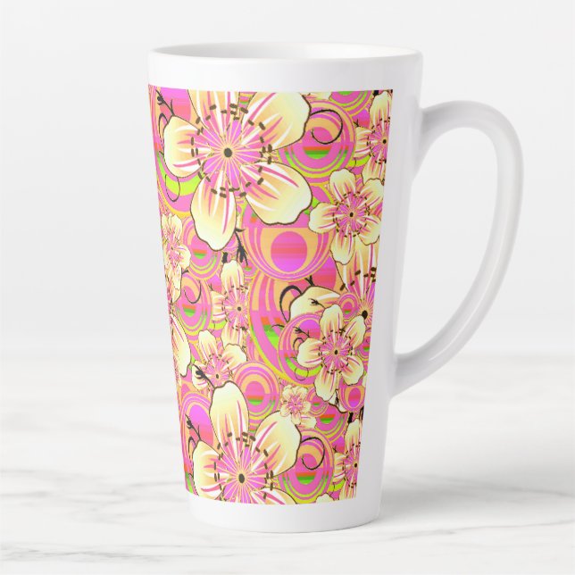 groovy pink flower pattern latte mug (Right)