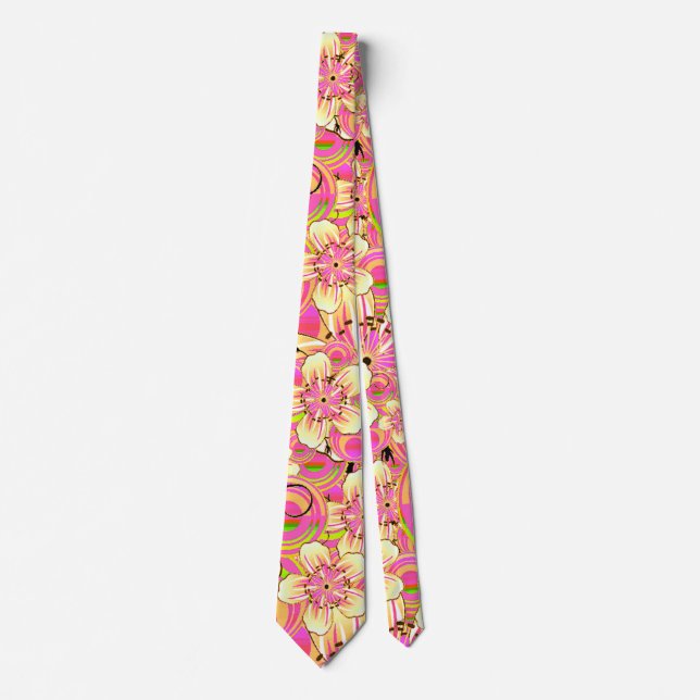 groovy pink flower pattern neck tie (Front)