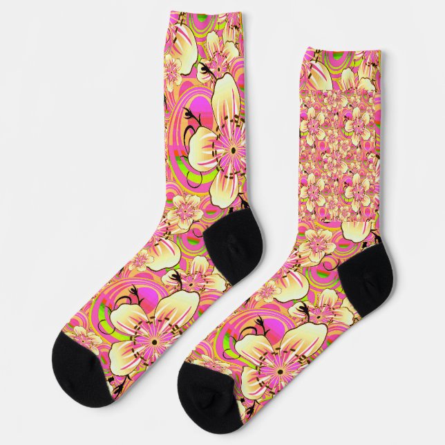 groovy pink flower pattern socks (Left)