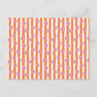 Groovy Pink Flowers on Orange Stripes Postcard