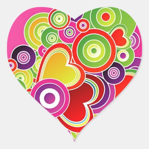 Groovy Pink Hearts Heart Sticker