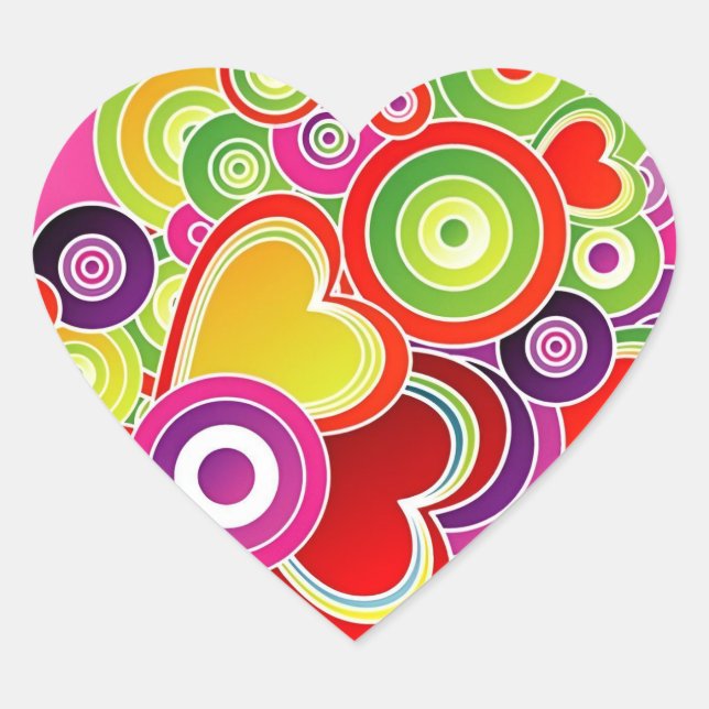 Groovy Pink Hearts Heart Sticker (Front)