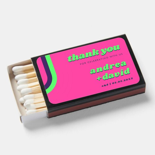 Groovy Pink Lime  Teal 70s Rainbow Retro Wedding Matchboxes
