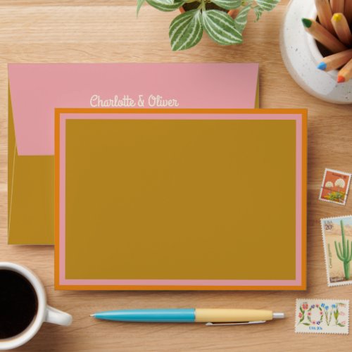 Groovy Pink Mustard Baby Shower Return Address Envelope