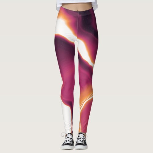 Groovy Pink  Orange Marbled Spandex Leggings