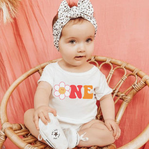 groovy pink & orange one first birthday baby T-Shirt
