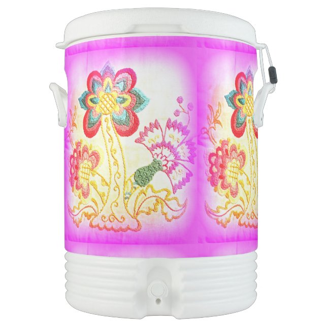 Groovy pink palm trees beverage cooler (Front)