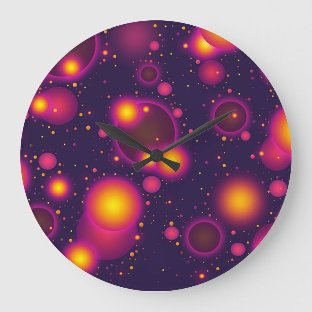 Groovy Pink Purple and Yellow Glowing Bubble Abstr Large Clock (Front)