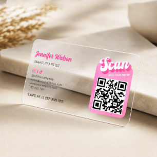 Groovy Pink QR Code Makeup Nails Salon Plastic Clear Business Cards