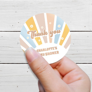 Groovy Pink Retro Daisies Sunshine Thank you Classic Round Sticker