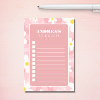 Groovy Pink Retro Daisy To Do List Name Checklist