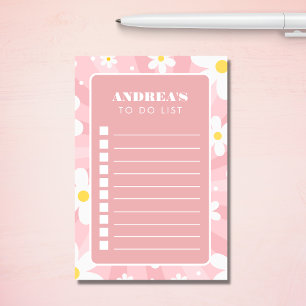 Groovy Pink Retro Daisy To Do List Name Checklist Post-it Notes