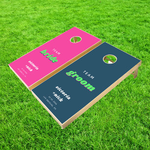 Groovy Pink Retro Team Bride Groom Wedding Game