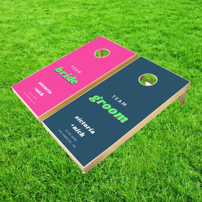 Groovy Pink Retro Team Bride Groom Wedding Game (Creator Uploaded)