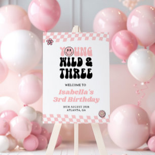 Groovy Pink Smiley Face Girl 3rd Birthday Welcome Foam Board