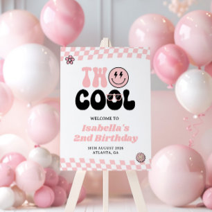 Groovy Pink Smiley Face Two Cool Girl 2nd Birthday Foam Board