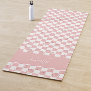 Groovy pink Strawberry Checkerboard, Y2K 90s Yoga Mat