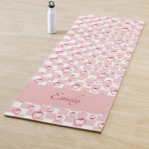 Groovy pink Strawberry Checkerboard, Y2K 90s  Yoga Mat