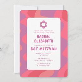 Groovy Pink Waves Star of David Custom Bat Mitzvah Invitation
