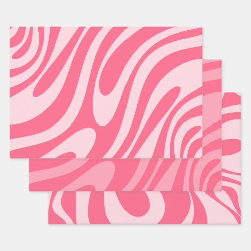 Groovy Pink Wavy Loops Retro Abstract Patterns Wrapping Paper Sheets