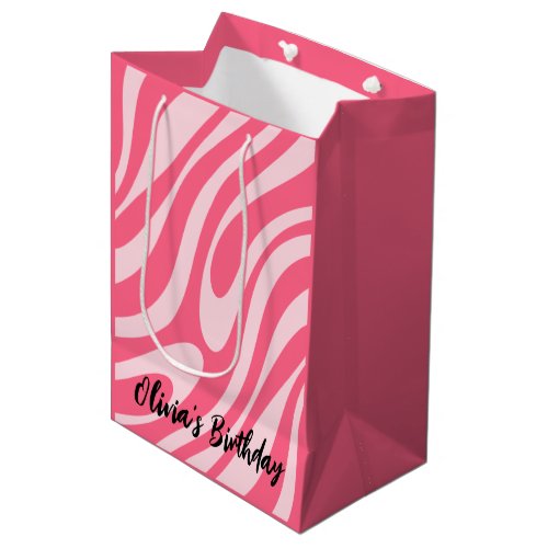 Groovy Pink Wavy Loops Retro Modern Abstract  Medium Gift Bag