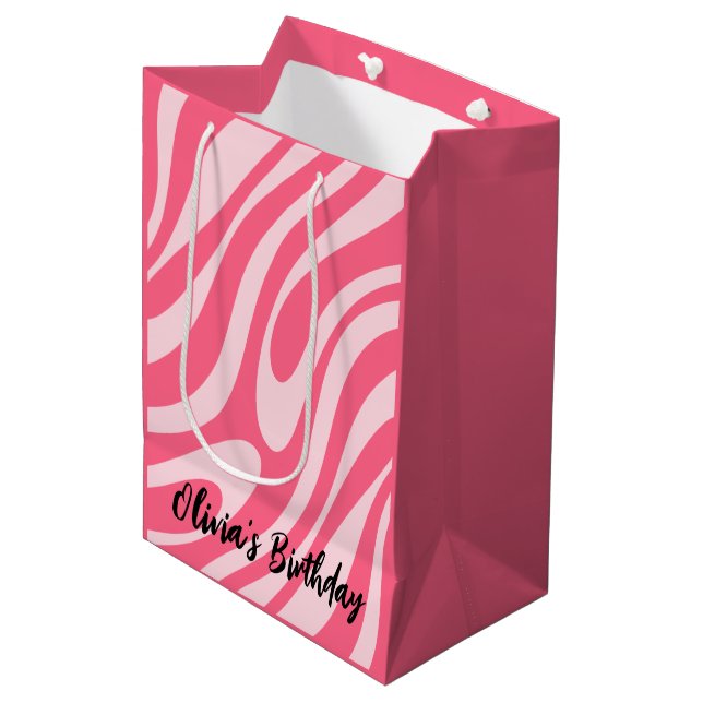 Groovy Pink Wavy Loops Retro Modern Abstract  Medium Gift Bag (Front Angled)