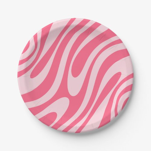 Groovy Pink Wavy Loops Retro Modern Abstract Paper Plates
