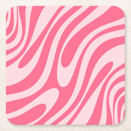 Groovy Pink Wavy Loops Retro Modern Abstract Square Paper Coaster