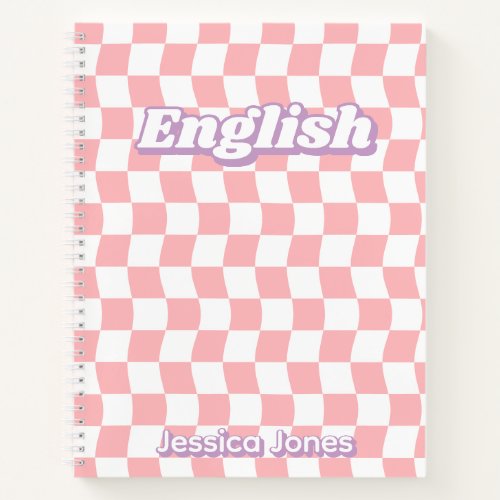 Groovy Pink White Checkerboard English School Notebook