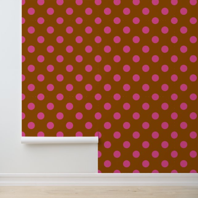 Groovy Polka Dot - Brown & Hot Pink Wallpaper (Application)