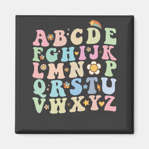 Groovy Pre K Kindergarten Alphabet ABC Retro Magnet