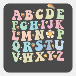 Groovy Pre K Kindergarten Alphabet ABC Retro Square Sticker