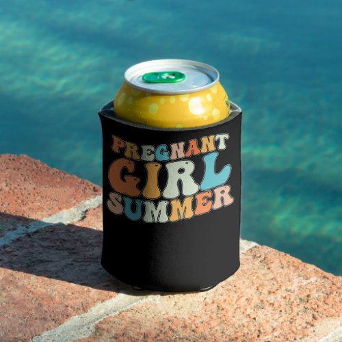 Groovy Pregnant Girl Summer Pregnancy Retro Can Cooler