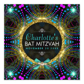 Groovy Princess Mint Pink Blacklight Bat Mitzvah Invitation