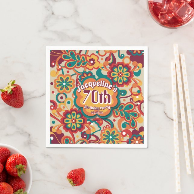 Groovy Psychedelic 60s 70s Floral Birthday Napkins (Insitu)