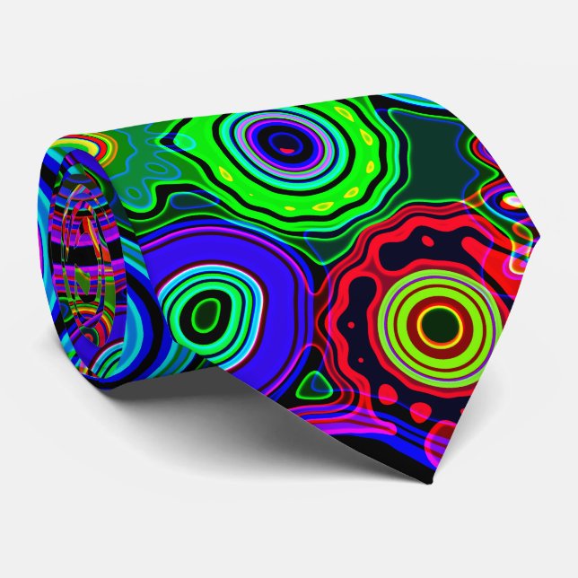Groovy Psychedelic Abstract Neon Pattern Neck Tie (Rolled)