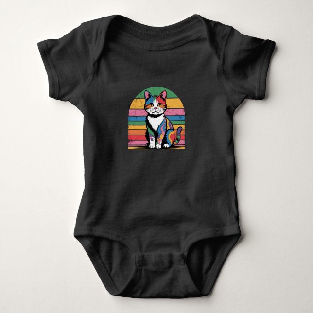 Groovy Psychedelic Cat Retro Baby T-Shirt Bodysuit (Front)