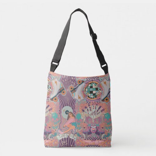 Groovy Psychedelic Cool Roller Derby Disco Girl Cr Crossbody Bag