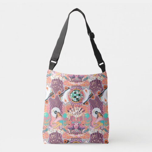 Groovy Psychedelic Cool Roller Derby Disco Girl  Crossbody Bag