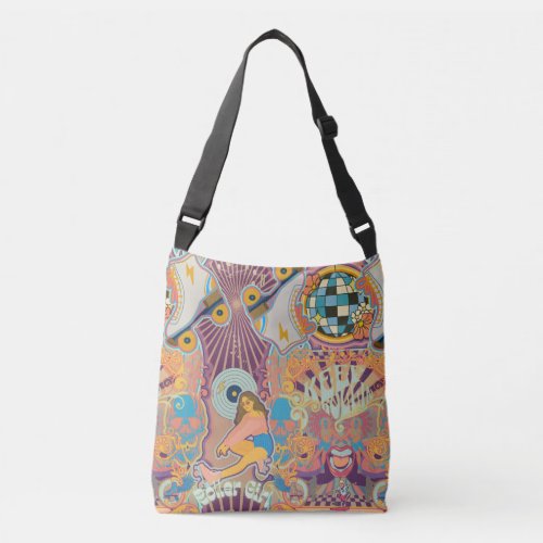 Groovy Psychedelic Cool Roller Derby Disco Girl Crossbody Bag