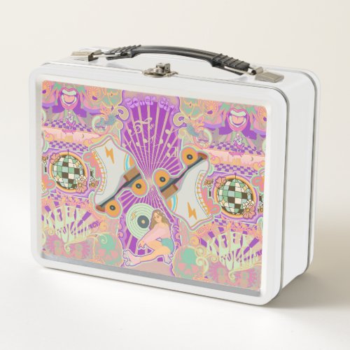 Groovy Psychedelic Cool Roller Skate Disco Girl  Metal Lunch Box