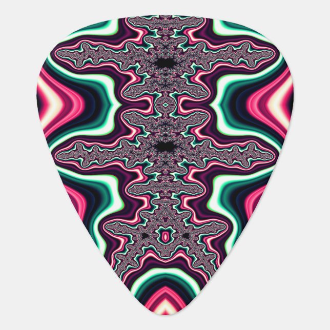 Groovy Psychedelic Green and Red Fractal Guitar Pick (Front)