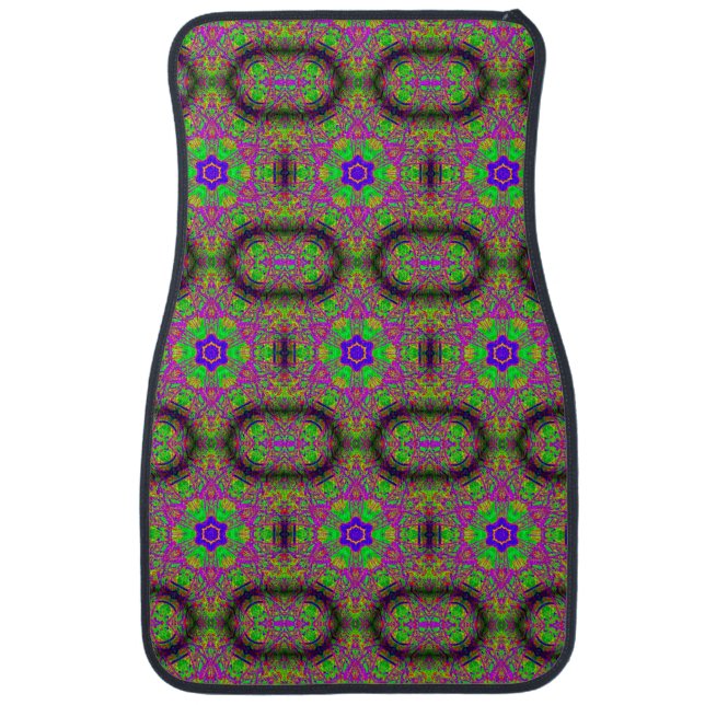 groovy psychedelic green/purple flower star car floor mat (Front)