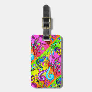 groovy psychedelic hippie colors luggage tag