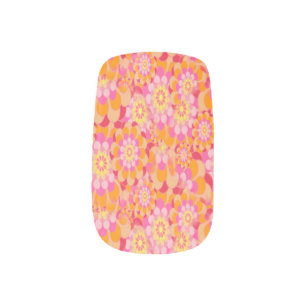 Groovy Psychedelic Hippy Pink Orange Flowers Minx Nail Art