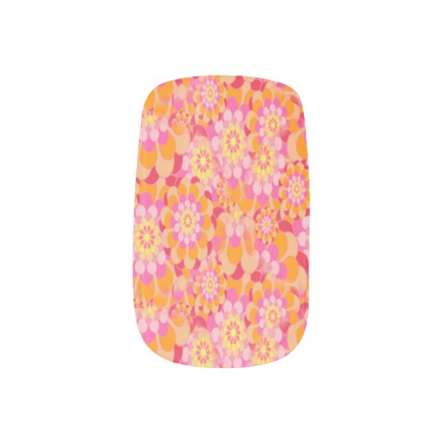 Groovy Psychedelic Hippy Pink Orange Flowers Minx Nail Art (Left Thumb)