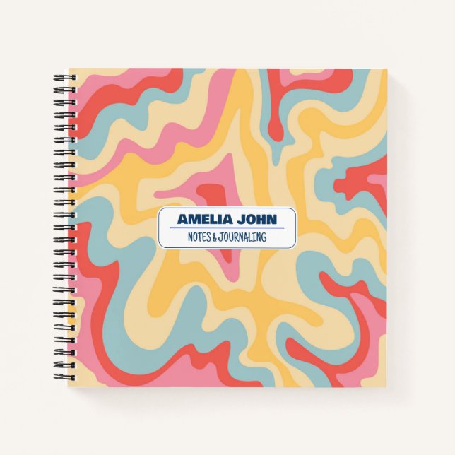 Groovy Psychedelic Liquid Pastel Name Notebook (Front)
