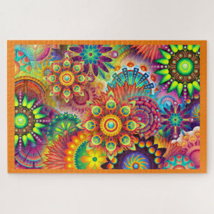 Groovy Psychedelic Mandala Design Jigsaw Puzzle