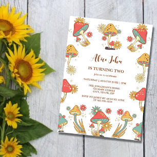 Groovy Psychedelic Mushroom Kids Birthday Invitation